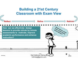 B uilding a 21st  C entury  C lassroom with  E xam  V iew R eflect  R efine  R ethink H ow  can we effectively  design lessons to provide minute by minute assessments to  motivate, improve academic performance and enhance instruction? Gail Holloman Holmes -  [email_address] S mart phone, smart book, smart board, smart teacher? 