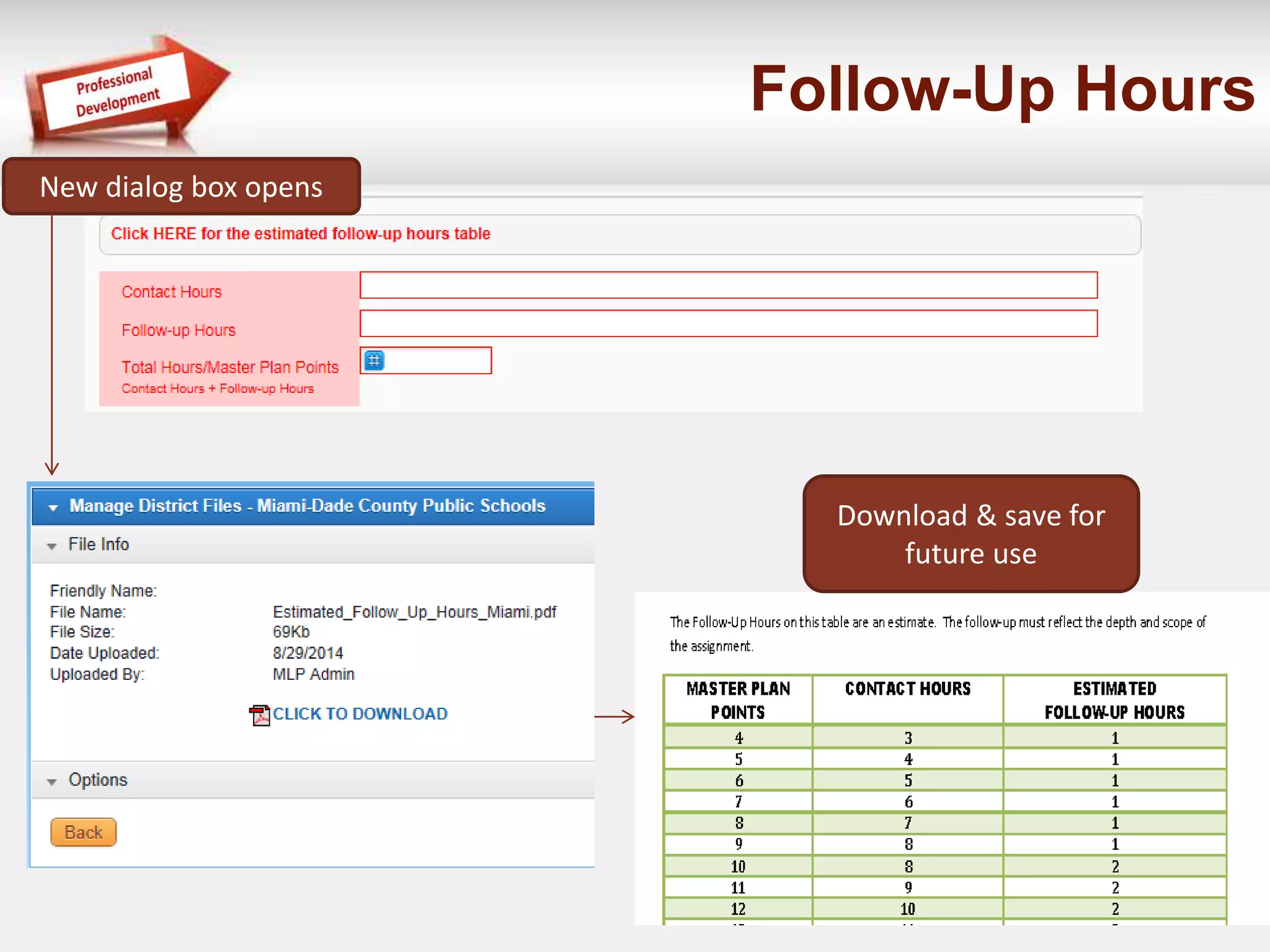 Follow-Up Hours 
New dialog box opens 
Download & save for 
future use 
 