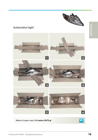 16Packing with PadPak - Packaging Engineering
SR
Automotive light
Meters of paper used: 2.5 meters 50/70 gr
Automotive
3
1 2
4
65
 