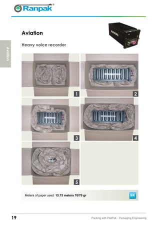 Aviation
Heavy voice recorder
19 Packing with PadPak - Packaging Engineering
Meters of paper used: 15.75 meters 70/70 gr
3
1 2
4
5
Aviation
SR
 