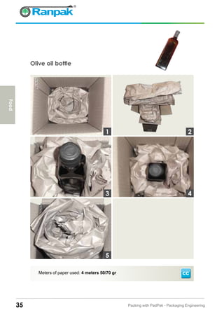35 Packing with PadPak - Packaging Engineering
Olive oil bottle
Meters of paper used: 4 meters 50/70 gr
3
1 2
4
5
Food
CC
 