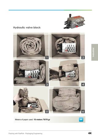 44Packing with PadPak - Packaging Engineering
Hydraulic valve block
Meters of paper used: 10 meters 70/70 gr SR
3
1 2
4
65
Industrial
 