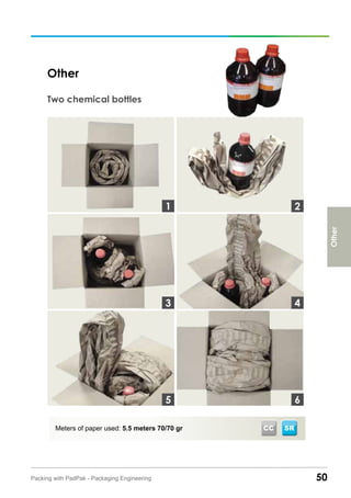 Other
Two chemical bottles
50Packing with PadPak - Packaging Engineering
CCMeters of paper used: 5.5 meters 70/70 gr SR
3
1 2
4
65
Other
 