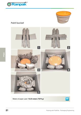 51 Packing with PadPak - Packaging Engineering
Paint bucket
Meters of paper used: 10.25 meters 70/70 gr SR
3
1 2
4
5
Other
 