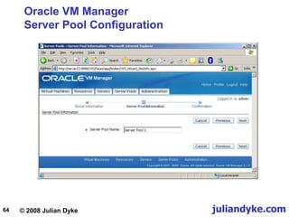 © 2008 Julian Dyke juliandyke.com
64
Oracle VM Manager
Server Pool Configuration
 