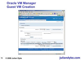 © 2008 Julian Dyke juliandyke.com
72
Oracle VM Manager
Guest VM Creation
 