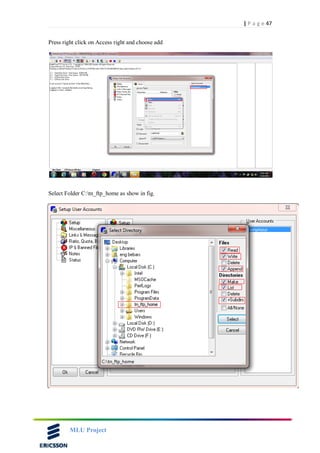 47| P a g e
MLU Project
Press right click on Access right and choose add
Select Folder C:tn_ftp_home as show in fig.
 