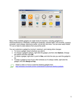 Right-click a printer, and then click Set as default printer. To manage Location-Aware Printing settings:<br />Click the Start button, and then click Devices and Printers.<br />Click a printer, and then click Manage default printers on the toolbar.<br />Click Change my default printer when I change networks. <br />In the Select network list, click a network.<br />In the Select printer list, click a corresponding default printer.<br />Click Add. <br />Repeat steps 4, 5, and 6 to select printers for any other networks you connect to. When you're finished, click OK.<br />With Location-Aware Printing, you can automatically switch your laptop's default printer when it detects that you've moved from one network to another—from home to school, for example. All you need to do is click Print.<br />More information on Windows 7 for Educators<br />For teachers, visit http://www.microsoft.com/education/windows7<br />For faculty, visit http://www.microsoft.com/win7<br />To purchase Windows 7, visit http://store.microsoft.com/<br />For more videos and information about Windows 7, visit http://www.microsoft.com/windows<br />© 2009 Microsoft Corporation. All rights reserved. <br />This document is for informational purposes only. MICROSOFT MAKES NO WARRANTIES, EXPRESS, IMPLIED OR STATUTORY, AS TO THE INFORMATION IN THIS DOCUMENT. <br />Microsoft, Windows, Aero, BitLocker, BitLocker To Go, DirectX, Internet Explorer, OneNote, PowerPoint, SmartScreen, and Windows Live are trademarks of the Microsoft group of companies. The names of actual companies and products mentioned herein may be the trademarks of their respective owners.<br />