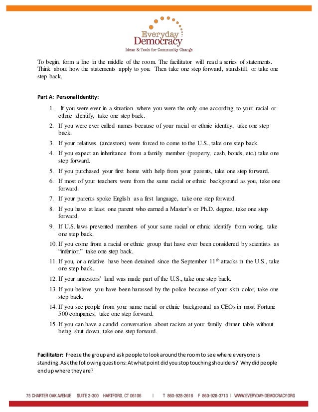 Step Forward, Step Back Personal Identity Activity Slide 2