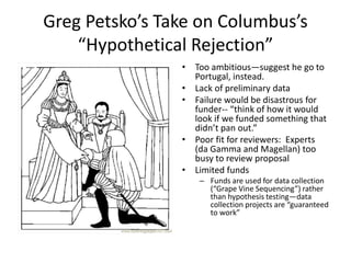 Greg Petsko’s Take on Columbus’s
“Hypothetical Rejection”
• Too ambitious—suggest he go to
Portugal, instead.
• Lack of pr...