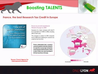 Boosting TALENTS

France, the best Research Tax Credit in Europe




      Source: French Agency for
       International Investment
 