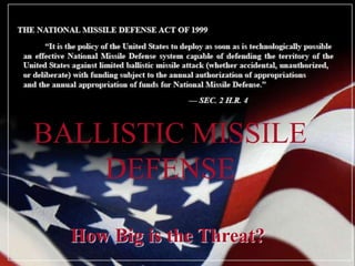 BALLISTIC MISSILE
DEFENSE
How Big is the Threat?
 