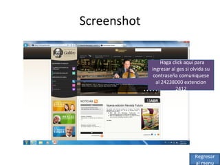 Screenshot Haga click aquí para ingresar al ges si olvida su contraseña comuniquese al 24238000 extencion 2412 Regresar al menu 