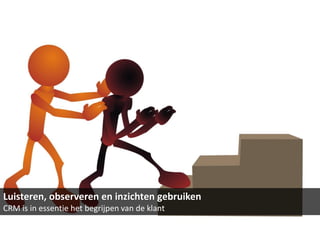 Luisteren, observeren en inzichten gebruiken
CRM is in essentie het begrijpen van de klant
 