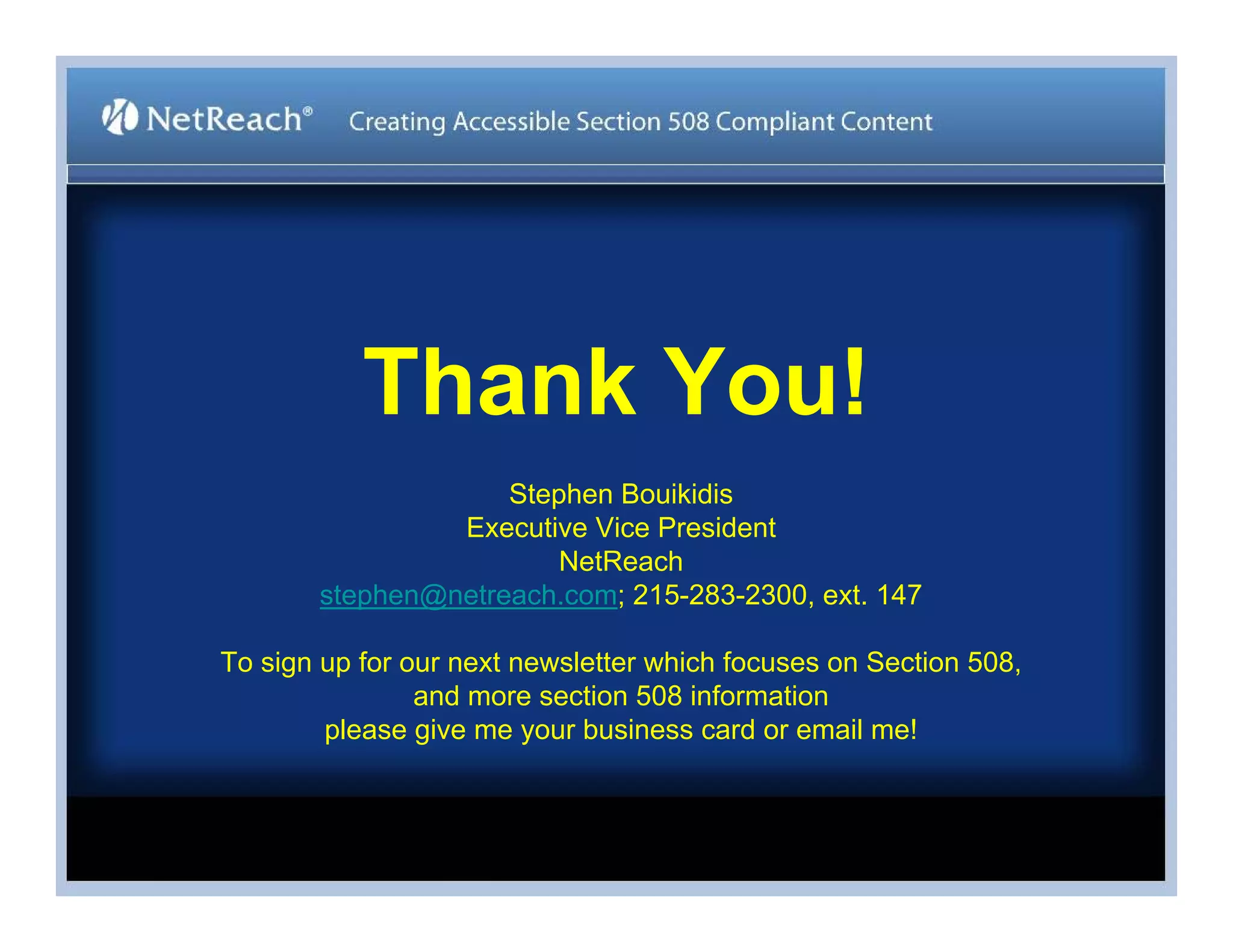 Stephen Bouikidis, Avoiding the Target Trap: Creating Accessible Section 508 Compliant Content