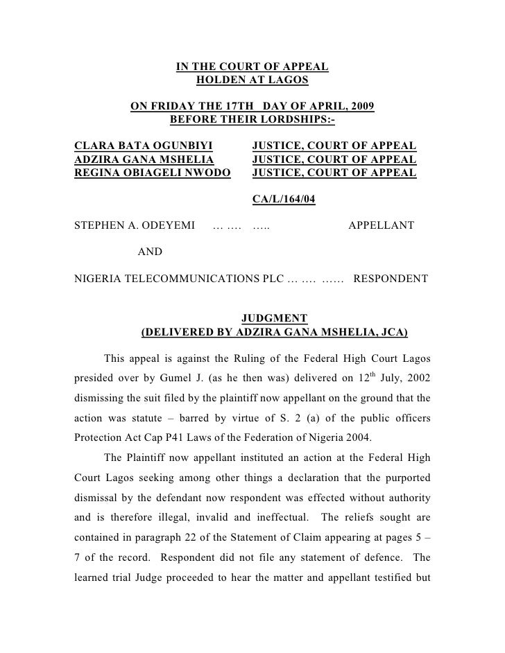 Stephen A. Odeyemi Vs Nigeria Telecommunications Plc