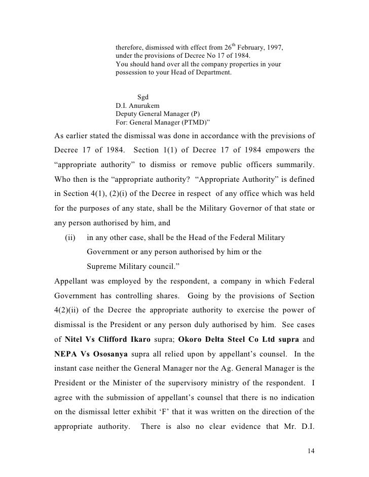 1984 of 2 nigeria decree in Plc Stephen Nigeria Vs Telecommunications Odeyemi A. 1984 of 2 nigeria decree in Plc Stephen Nigeria Vs Telecommunications Odeyemi A.
