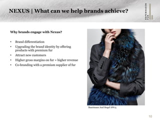 10
NEXUS | What can we help brands achieve?
Why brands engage with Nexus?
• Brand differentiation
• Upgrading the brand id...