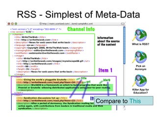 RSS - Simplest of Meta-Data What is RSS? Killer App for Education? Pick an Acronym Compare to  This 
