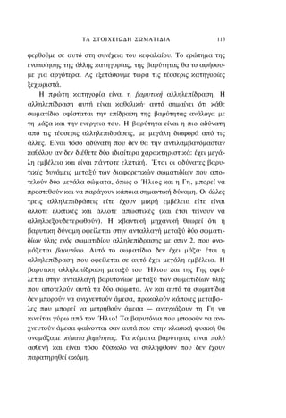 ΤΑ ΣΤΟΙΧΕΙΩΔΗ ΣΩΜΑΤΙΔΙΑ                    113

φερθούμε σε αυτό στη συνέχεια του κεφαλαίου. Το ερώτημα της
ενοποίησης της άλλης κατηγορίας, της βαρύτητας θα το αφήσου-
με για αργότερα. Ας εξετάσουμε τώρα τις τέσσερις κατηγορίες
ξεχωριστά.
    Η πρώτη κατηγορία είναι η βαρυτική αλληλεπίδραση. Η
αλληλεπίδραση αυτή είναι καθολική· αυτό σημαίνει ότι κάθε
σωματίδιο υφίσταται την επίδραση της βαρύτητας ανάλογα με
τη μάζα και την ενέργεια του. Η βαρύτητα είναι η πιο αδύνατη
από τις τέσσερις αλληλεπιδράσεις, με μεγάλη διαφορά από τις
άλλες. Είναι τόσο αδύνατη που δεν θα την αντιλαμβανόμασταν
καθόλου αν δεν διέθετε δύο ιδιαίτερα χαρακτηριστικά: έχει μεγά-
λη εμβέλεια και είναι πάντοτε ελκτική. Έτσι οι αδύνατες βαρυ-
τικές δυνάμεις μεταξύ των διαφορετικών σωματιδίων που απο-
τελούν δύο μεγάλα σώματα, όπως ο Ήλιος και η Γη, μπορεί να
προστεθούν και να παράγουν κάποια σημαντική δύναμη. Οι άλλες
τρεις αλληλεπιδράσεις είτε έχουν μικρή εμβέλεια είτε είναι
άλλοτε ελκτικές και άλλοτε απωστικές (και έτσι τείνουν να
αλληλοεξουδετερωθούν). Η κβαντική μηχανική θεωρεί ότι η
βαρυτικη δύναμη οφείλεται στην ανταλλαγή μεταξύ δύο σωματι-
δίων ύλης ενός σωματιδίου αλληλεπίδρασης με σπιν 2, που ονο-
μάζεται βαρυτόνιο. Αυτό το σωματίδιο δεν έχει μάζα· έτσι η
αλληλεπίδραση που οφείλεται σε αυτό έχει μεγάλη εμβέλεια. Η
βαρυτικη αλληλεπίδραση μεταξύ του Ήλιου και της Γης οφεί-
λεται στην ανταλλαγή βαρυτονίων μεταξύ των σωματιδίων ύλης
που αποτελούν αυτά τα δύο σώματα. Αν και αυτά τα σωματίδια
δεν μπορούν να ανιχνευτούν άμεσα, προκαλούν κάποιες μεταβο-
λες που μπορεί να μετρηθούν άμεσα — αναγκάζουν τη Γη να
κινείται γύρω από τον Ήλιο! Τα βαρυτόνια που μπορούν να ανι-
χνευτούν άμεσα φαίνονται σαν αυτά που στην κλασική φυσική θα
ονομάζαμε κύματα βαρύτητας. Τα κύματα βαρύτητας είναι πολύ
ασθενή και είναι τόσο δύσκολο να συλληφθούν που δεν έχουν
παρατηρηθεί ακόμη.
 
