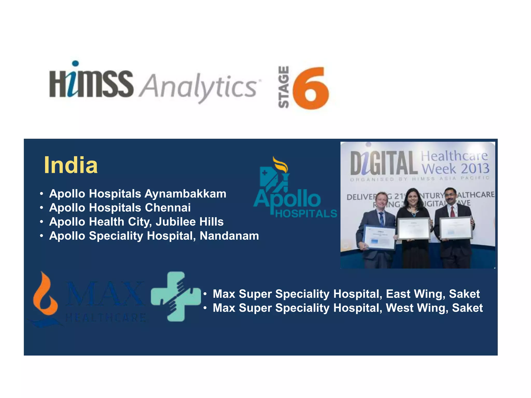 • Apollo Hospitals Aynambakkam
• Apollo Hospitals Chennai
• Apollo Health City, Jubilee Hills
• Apollo Speciality Hospital, Nandanam
India
• Max Super Speciality Hospital, East Wing, Saket
• Max Super Speciality Hospital, West Wing, Saket
 