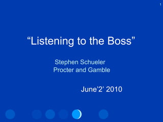   “ Listening to the Boss” ,[object Object],[object Object],1 June’2’ 2010 