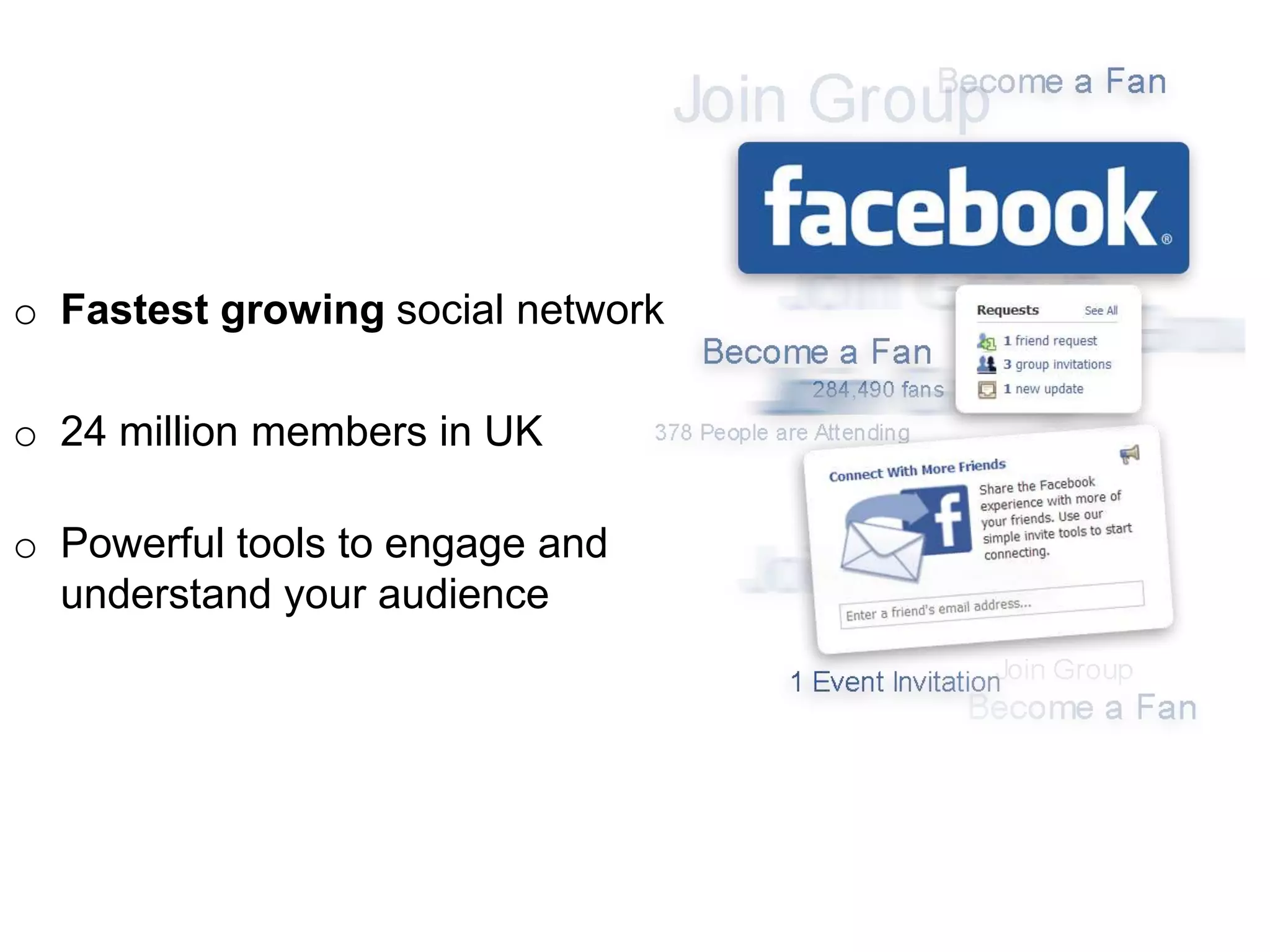 Fastest growing social network24 million members in UKPowerful tools to engage and understand your audience
