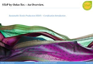 STeP by Oeko-Tex – An Overview.
Sarena Textile Industries (Pvt) Limited
Sustainable Textile Production (STeP) – Certification Introduction .
STeP – An Introduction 28/08/2019
 