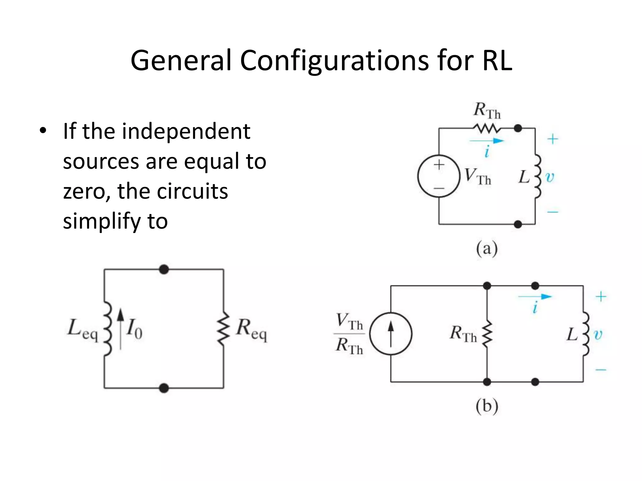 General Configurations for RL
• If the independent
sources are equal to
zero, the circuits
simplify to

 