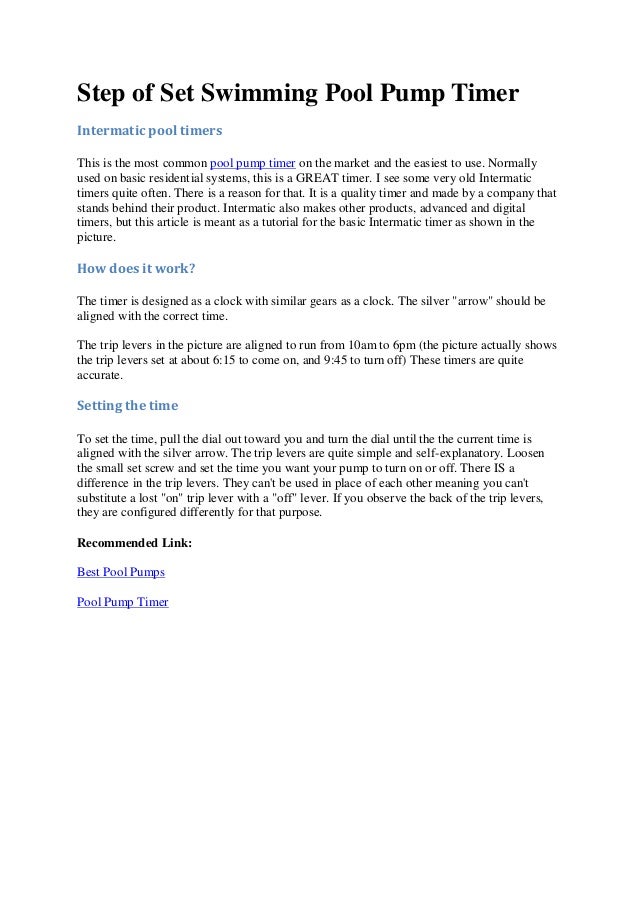 Step of set swimming pool pump timer