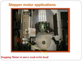 Stepping Motor to move read-write head
Stepper motor applications
 