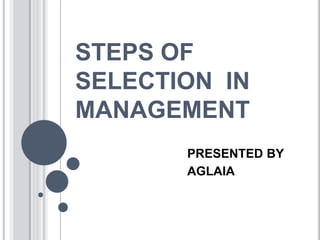 STEPS OF
SELECTION IN
MANAGEMENT
PRESENTED BY
AGLAIA
 