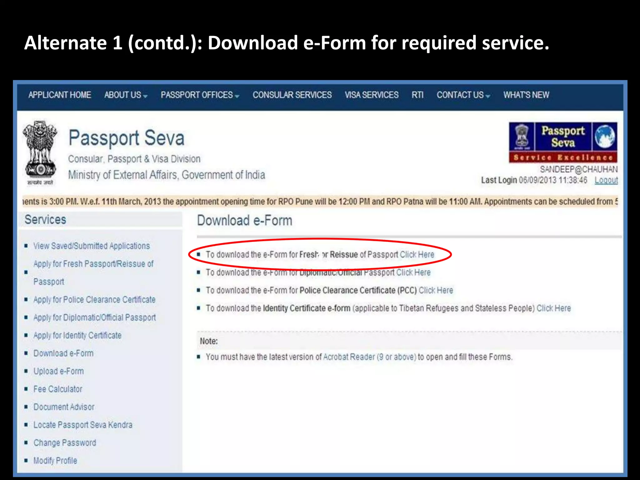 Alternate 1 (contd.): Download e-Form for required service. 
4 
 