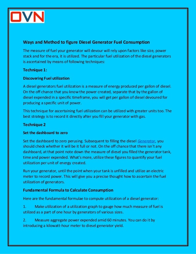 Steps to calculate diesel generator fuel consumption by OVN Trading