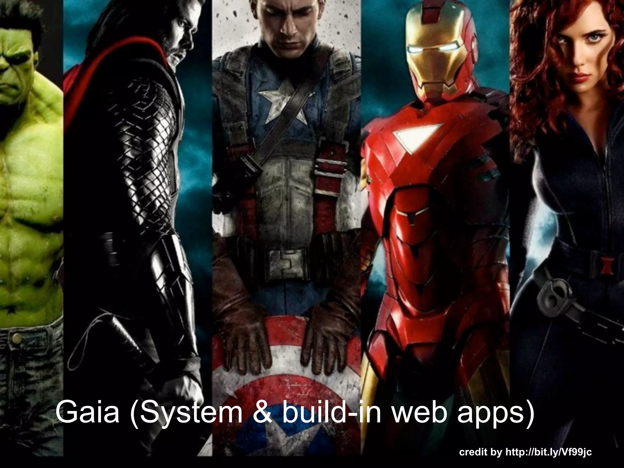 credit by http://bit.ly/Vf99jc
Gaia (System & build-in web apps)
 