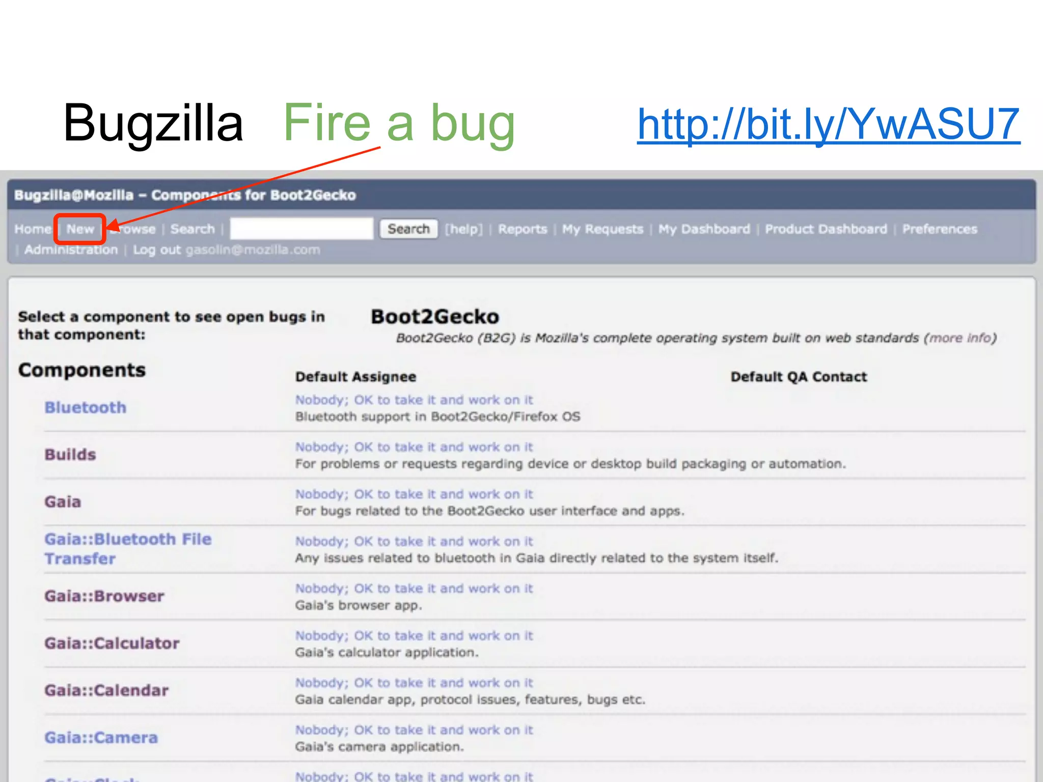 Bugzilla http://bit.ly/YwASU7Fire a bug
 
