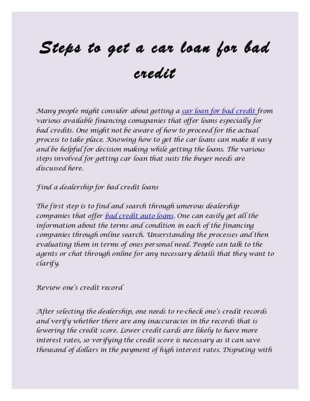 Steps to get a car loan for bad credit