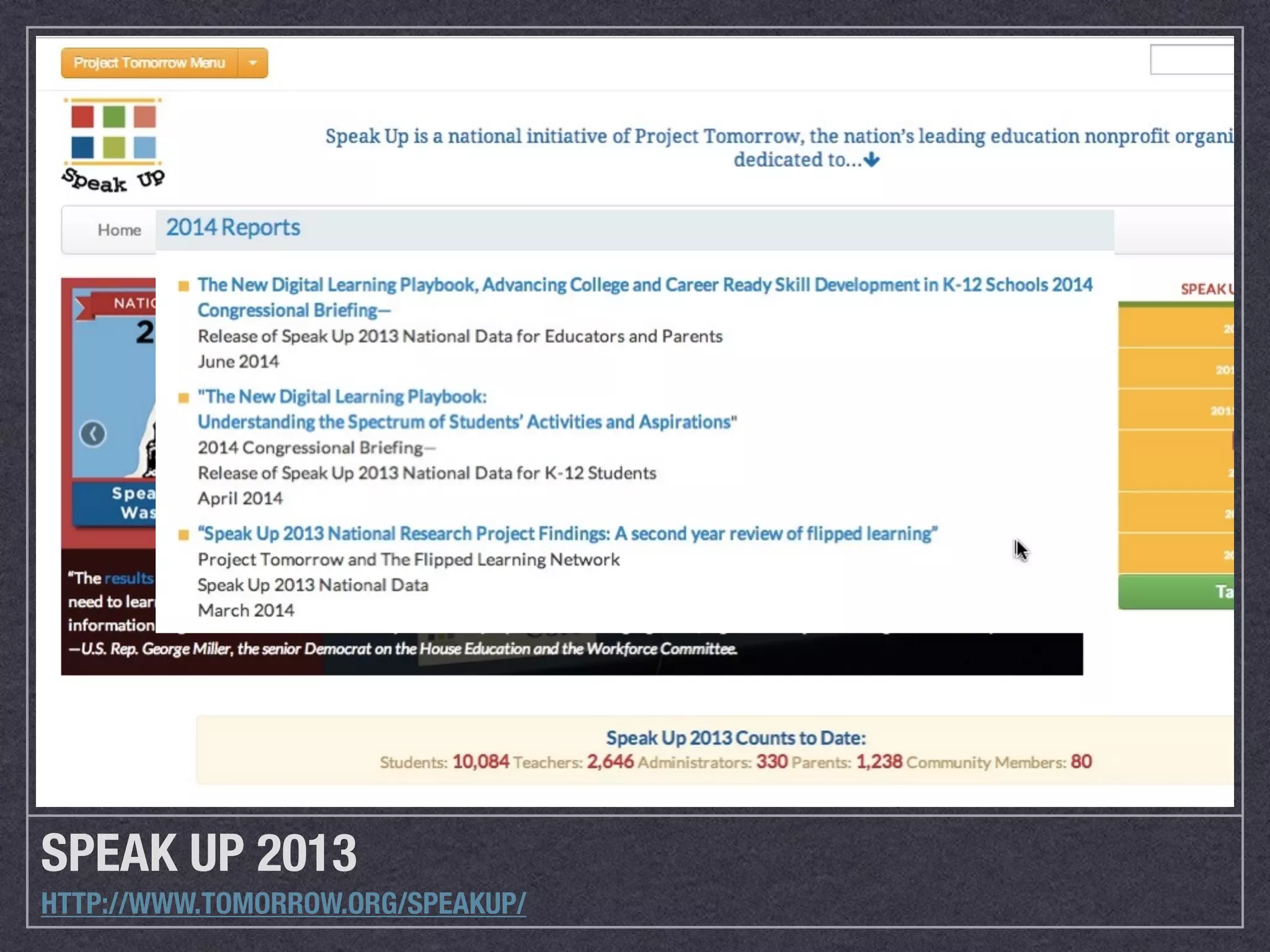 SPEAK UP 2013
HTTP://WWW.TOMORROW.ORG/SPEAKUP/
 