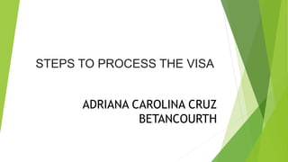 ADRIANA CAROLINA CRUZ
BETANCOURTH
STEPS TO PROCESS THE VISA
 