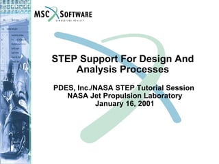 STEP Support For Design And Analysis Processes PDES, Inc./NASA STEP Tutorial Session  NASA Jet Propulsion Laboratory January 16, 2001 
