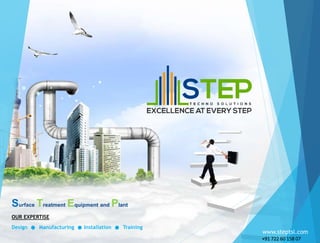 www.steptsl.com
Design .Manufacturing .Installation .Training
OUR EXPERTISE
Surface Treatment Equipment and Plant
+91 722 60 158 07
 