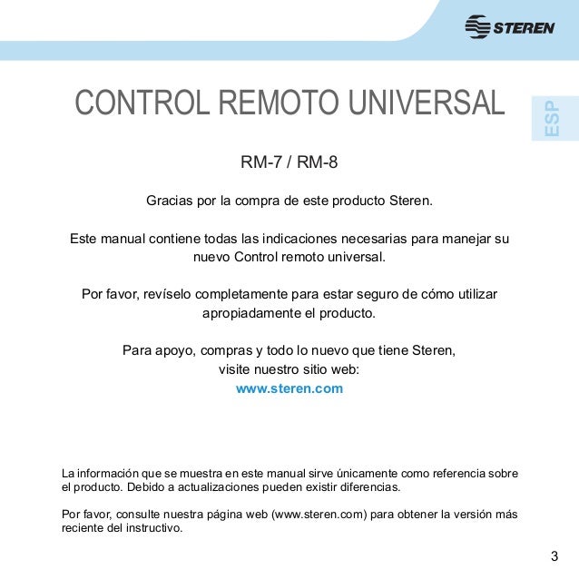 Manual De Control Remoto Universal Steren Rm-8000