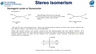 Stereo isomerism
Stereogenic center or Stereocenter
 
