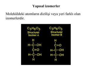 Yapısal izomerler
Moleküldeki atomların dizilişi veya yeri farklı olan
izomerlerdir.
 