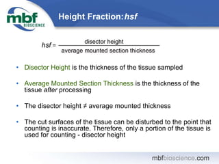 mbfbioscience.com
Height Fraction:hsf
• Disector Height is the thickness of the tissue sampled
• Average Mounted Section T...