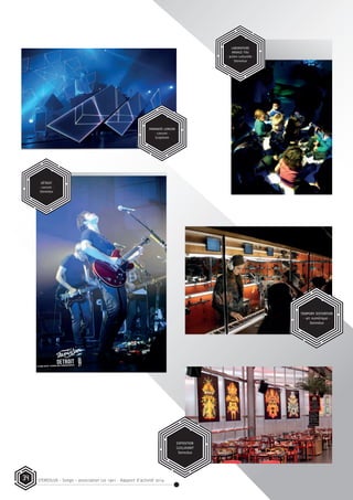 STEREOLUX - Songo – association Loi 1901 - Rapport d’activité 201434
PARANOÏD LONDON
- concert -
Scopitone
TEMPORY DISTORTION
- art numérique -
Stereolux
EXPOSITION
GUILLAUMIT
Stereolux
LABORATOIRE
MIXAGE FOU
- action culturelle -
Stereolux
DÉTROIT
- concert -
Stereolux
 