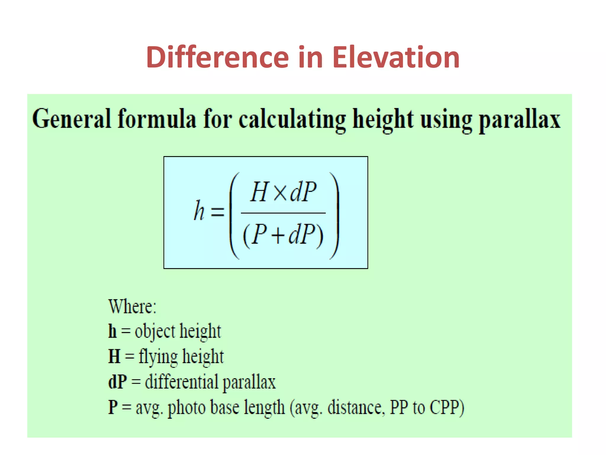 Difference in Elevation
