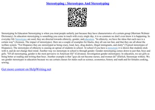 Uproar Example Stereotypes Essay | PDF