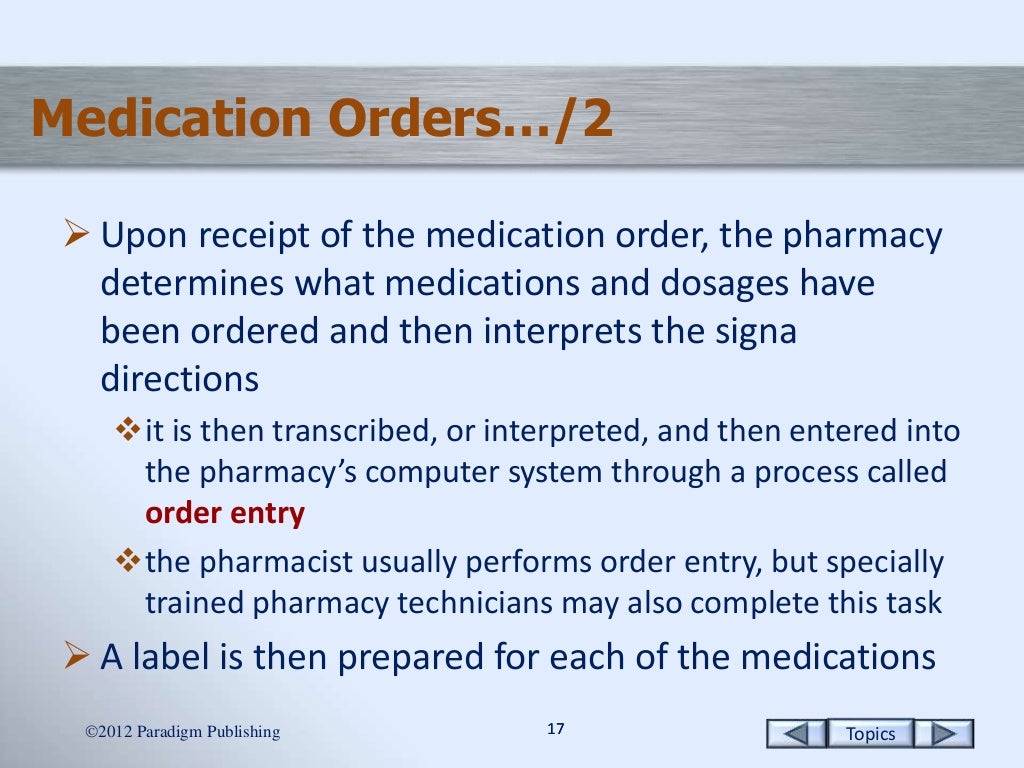 Medication Orders and Labeling