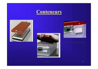 Conteneurs
32
A soupape
A filtre
Fermeture étanche
 